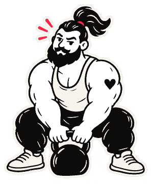 Mascotte The Roar Style en squat, saisissant une kettlebell